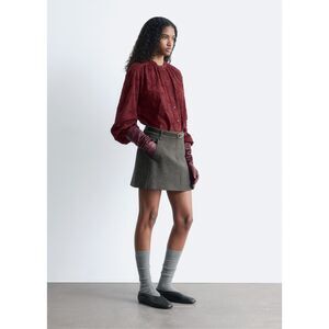 &Other Stories Voluminous Floral Appliqué Blouse Dark Red Size 0